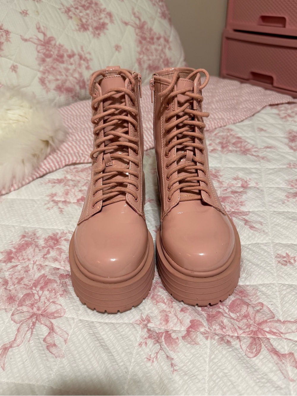 Women's Lace-Up Platform Boots in Dusty Rose